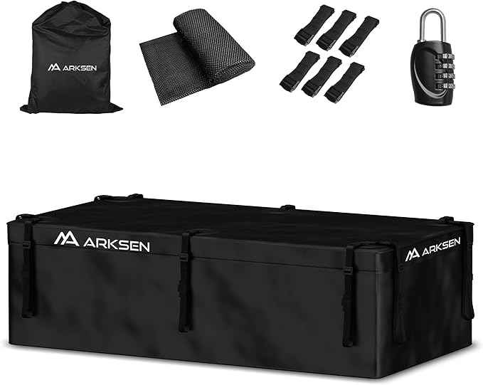 ARKSEN Roof Top Luggage Storage Bag for 64" x 39" Roof Baskets Waterproof 21.5 Cubic Feet (62.2" L x 33.07" W x 18.11" H) with 10 Straps Anti-Slip Mat 6 Door Hooks for All Vehicles with/Without Rack
