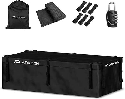 ARKSEN Roof Top Luggage Storage Bag for 64" x 39" Roof Baskets Waterproof 21.5 Cubic Feet (62.2" L x 33.07" W x 18.11" H) with 10 Straps Anti-Slip Mat 6 Door Hooks for All Vehicles with/Without Rack