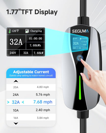 EV Charger Level 2 for Tesla(32Amp 240V 7.68kW), NEMA 14-50 Plug NACS EV Chargers, 25FT Adjustable Current Portable Electric Car Charger Compatible with All Nacs