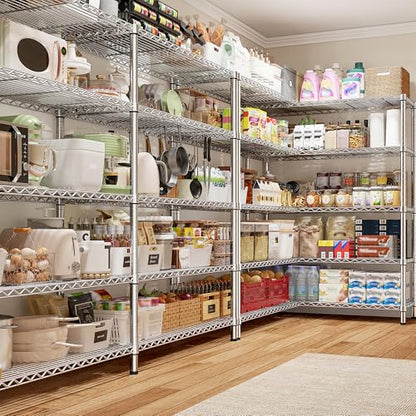 69.8" W Storage Shelves 1510LBS Wire Shelving Unit 5 Tier Metal Shelving for Storage Rack Shelves Adjustable Heavy Duty Garage Shelf Pantry Shelves Kitchen Shelving (5 Count)