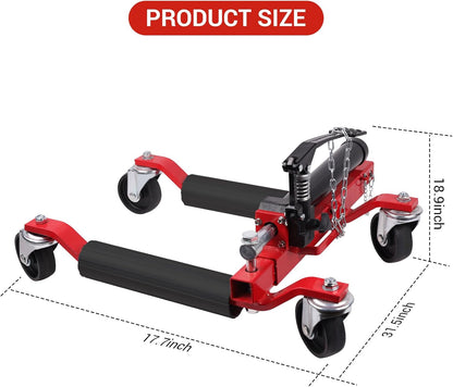 2 Pcs Car Wheel Dolly with Hydraulic Tire Jack, 1500LBS Capacity Trailer Dolly for Vehicle Positioning for Truck RV Trailer, Red