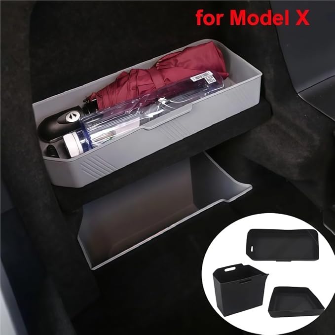 GGCLIMAX Car Organizer Rear Trunk Side Storage Box Compatible with Tesla Model X 2022-2023 Silicone Trunk Organizer Bins Black/Gray 3 Positions: Left Upper/Right/Left Under(Left Upper Black)