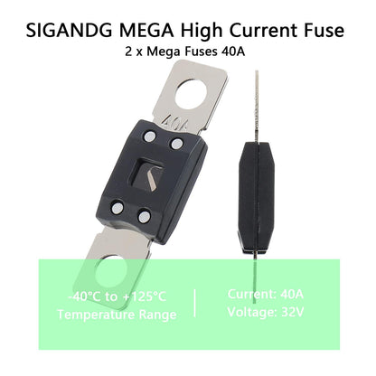40A MEGA High Current Fuse - 40 Amp Bolt-on Fuse for Cars, Trucks, Construction Vehicles, Buses, Caravans (2 Pcs)