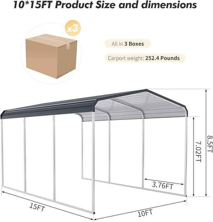 10x15 Ft Heavy Duty Metal Carport, Galvanized Steel Roof & Upgraded Frame for Garage, Vehicles, RVs, Boats, Tractors for All-Weather Protection