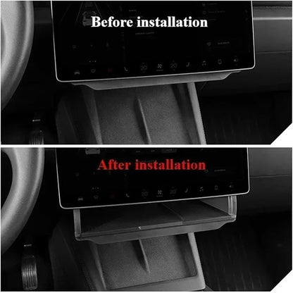 Under Screen Storage Box Compatible For Tesla Model Y/3+ Highland 2024 Central Control Hidden Storage Box Organizer Tray Car Accessories Car Center Console Dashboard Accessories(New 3 Black RHD
