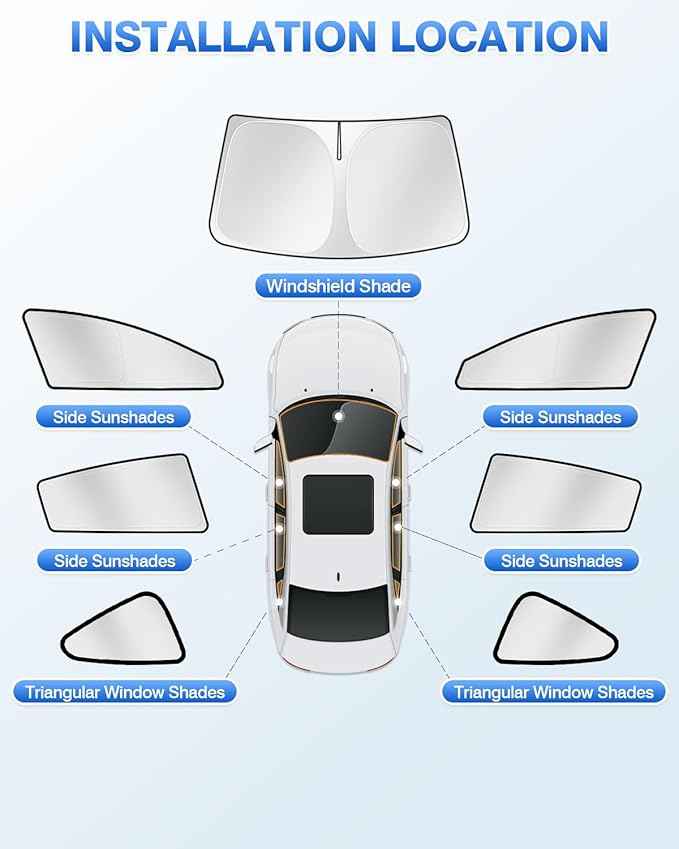 Sunshades for Tesla Model 3 2016-2025 2026 (Fit Model 3 Highland) Accessories Windshield Sun Shade Side Rear Window Shade Cover Sun Visor Shield Privacy Protection Keep Vehicle Cool 7PCS