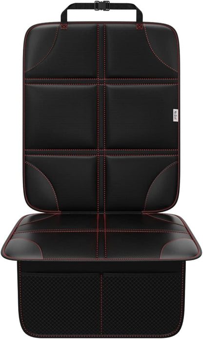 Meolsaek Car Seat Protector, Non-Slip Backing Will Not Leave Imprint, Waterproof Thicker Car Seat Cover for SUV, Sedan, Truck, Leather Car Seat Cushion (Black with Red Stitching 1pc)