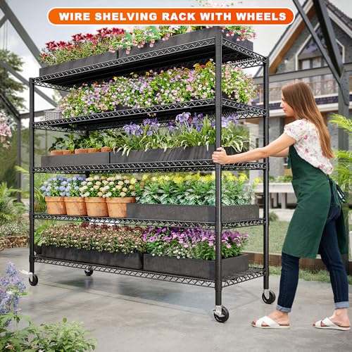 85.7"H 5 Tier Garage Shelving with Wheels&Feet
