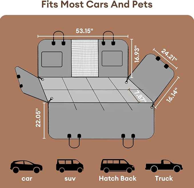 FUNNY FUZZY Dog Car Seat Cover, Back Seat Extender for Dogs - 420Lb Hard Bottom Waterproof Pet Car Seat Cover, 600D Heavy Duty Pet Hammock with Non-Slip Bottom for Cars, SUV, Trucks