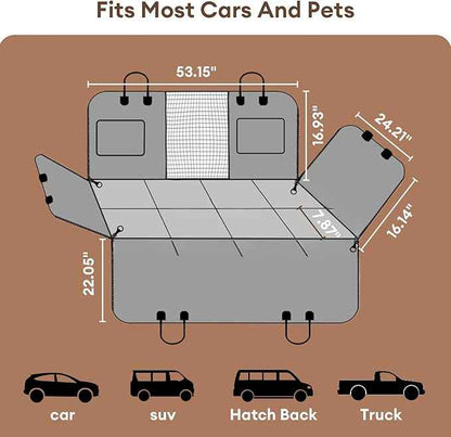 FUNNY FUZZY Dog Car Seat Cover, Back Seat Extender for Dogs - 420Lb Hard Bottom Waterproof Pet Car Seat Cover, 600D Heavy Duty Pet Hammock with Non-Slip Bottom for Cars, SUV, Trucks