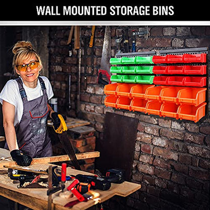 30-Bin Wall-Mounted Storage Bins, Heavy-Duty Garage Tool Organizer for Screws, Nuts, Bolts, Nails, Small Hardware Parts - Easy Installation and Customizable (30 Count)
