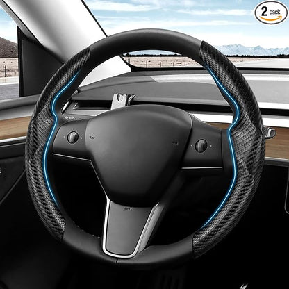 Shademax for Tesla Steering Wheel Cover Tesla Model Y/3 2017-2025 2026 (Fit Model Y Juniper 2026/ Model 3 Highland) Carbon Fiber Steering Wheel Cover Protector Anti-Slip Model Y/3 Accessories (Black)