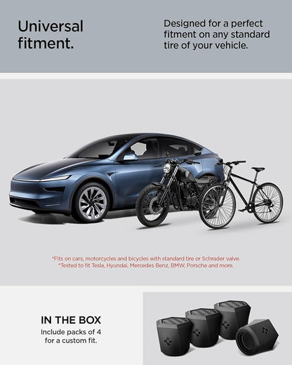 Spigen Magnetic Car Tire Valve Caps in Carbon Black (Never Lose, Fade Resistant) for Schrader Valve Stem Caps - 4 Pack