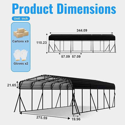 20x30FT Metal Carport, Heavy Duty Car Port Canopy with Metal Roof and Frame, Extra Large Carports Withstand Strong Wind or Heavy Rain, Suitable for Parking Pickup, Boat, Car, and Tractor