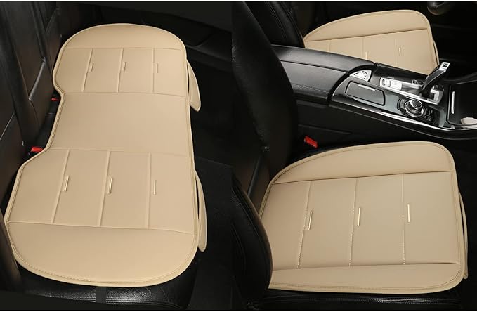West Llama Bottom Seat Covers, Include 1 Pair Front Seat Protector and 1 Rear Seat Cover, Universal PU Leather Seat Covers for 90% Cars (Beige)
