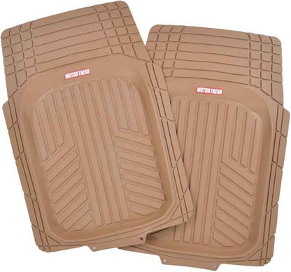 BDK Beige Heavy Duty Front & Rear Rubber Floor Mats Universal Liners for Car SUV Van & Truck, All Weather Protection with Anti-Slip Nibs, Fit Contours of Most Vehicles