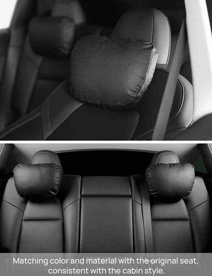 TPARTS Leather Headrest Neck Pillow for Tesla Model Y/X/3/S, Tesla Model 3 Accessories,Tesla Model Y Accessories, Car Neck Pillow for Traveling (Set of 2 Black)
