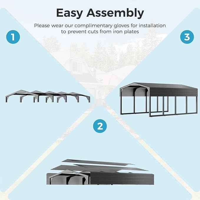 12×20 FT Heavy Duty Carport, 2100 lbs Snow Load & Leak-Resistant Roof, Galvanized Steel Frame Carports, Easy Assembly Portable Car Garage for Trucks, Boats, Tractors, Black
