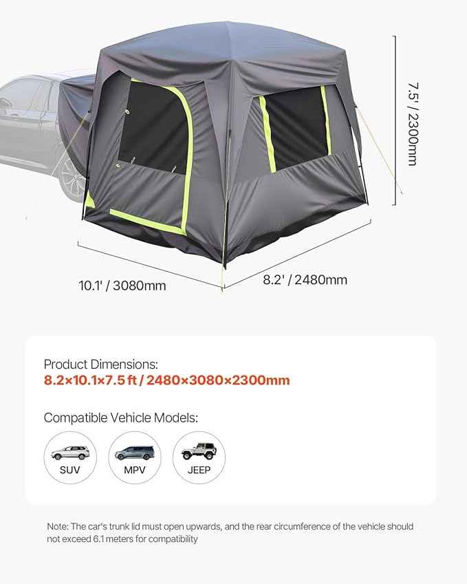 VEVOR SUV and Pickup Truck Camping Tents, Waterproof Double Layer Design with Carry Bag, Accommodates 2-9 Persons for Outdoor Activities
