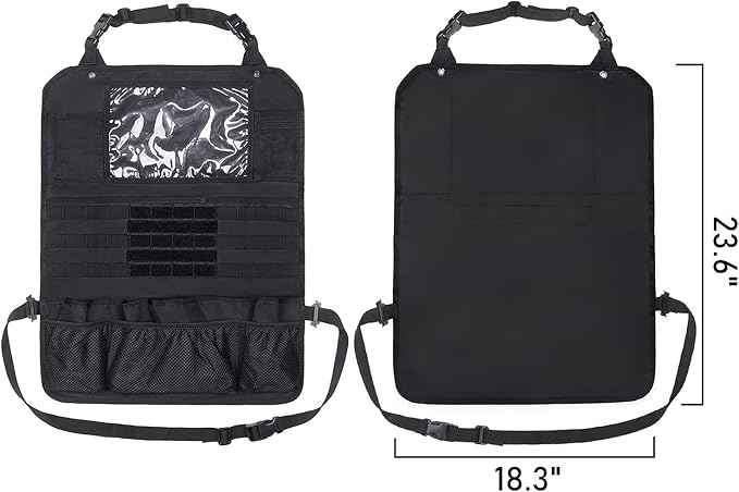Tactical Car Seat Back Organizer Upgraded Tactical Molle Seatback Cover Protector Universal Fit Vehicles Truck MPV Pickup (Black)