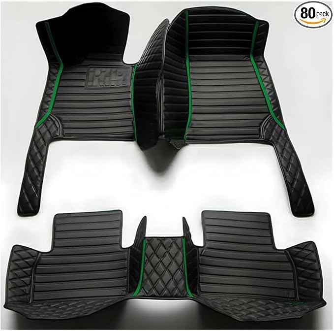 TREGOO All-Weather Anti Slip Floor mat is Suitable mats for floo of All for Tesla Models from 2012 to 2025 (Black Double Panel with Green Stripe)