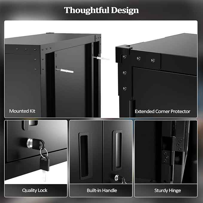 VINGLI Garage Wall Cabinet with Locking Doors and Adjustable Shelf, Metal Wall Cabinet, Floating Upper Storage Cabinet (Black, 30''W x 12''D x 28''H)