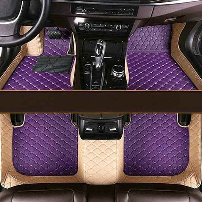 Custom Making Car Floor Mats Compatible with Audi BMW Mercedes-Benz Toyota Lexus Honda Infiniti Nissan Hyundai Kia All Models 2005-2026 (Beige and Purple)