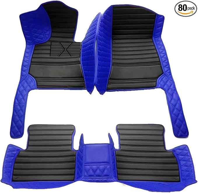 TREGOO All-Weather Anti Slip Floor mat is Suitable mats for floo of All for Tesla Models from 2012 to 2025 (Edge Blue, Middle Black Horizontal bar)