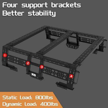 CLAMBER Overland Bed Rack for Mid-Size Pickup Truck with/Without Bed Rails | Adjustable Width Compatible with Tacoma, Gladiator, Ranger, Colorado, Canyon, Frontier (See Image for Size Chart)