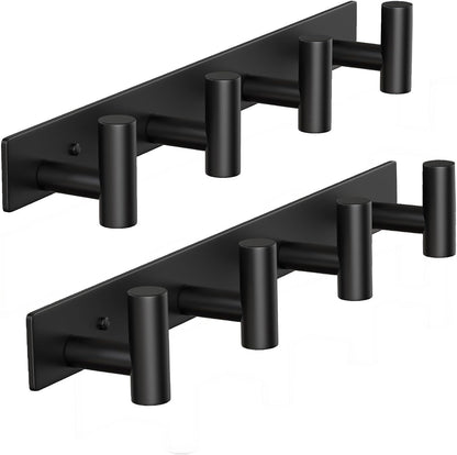Coat Rack Wall Mounted with 4 Hooks, Wall Hooks for Hanging Towel Coat Hat Bag, Heavy Duty, Metal Hat Rack Coat Hanger Towel Hooks Coat Hooks for Entryway Bathroom Kitchen (Black, 2 Packs)