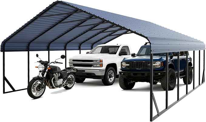 20x30 FT Heavy Duty Extra Large Metal Carport with Vertical Roof Design - All Weather Protection Galvanized Steel Shelter for 2 Car, Dual Vehicle, RV and Boat Storage (20x30 FT)
