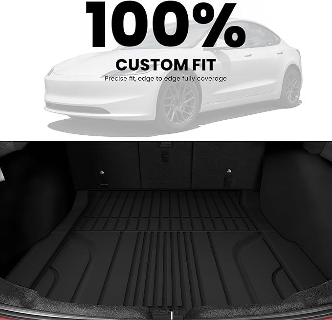 LASFIT Trunk Mat Trunk Liner for Tesla Model 3 Highland 2026 2025 2024, All Weather TPE Custom Fit Cargo Mat Cargo Liner Interiror Accessories, Black