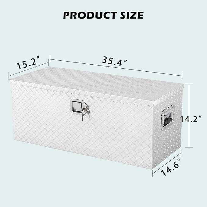 36 in Truck Bed Tool Box, Heavy Duty Aluminum Diamond Plate ToolBox for Pick Up Truck RV Trailer, Trailer Toolbox Storage with Side Handle, Lock and Keys, Silver