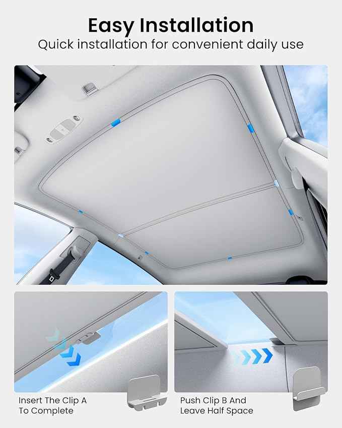 REEVAA Upgraded Tesla Model Y Sunshade Roof [No Gaps, No Sagging] Tesla Y Accessories Heat Insulation Foldable Glass Sunroof Cover for Model Y 2020-2024, 2PCS, Gray