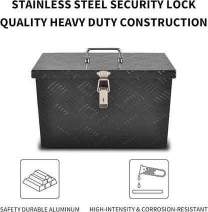 16 Inch Black Aluminum Tool Box 5 Bar Tread ToolBox for Truck Bed Car Outdoor Trailer Pickup Underbody RV ATV Storage Underbed Tools Organizer with Top Side Handle and Lock (16"X7.5"X10")