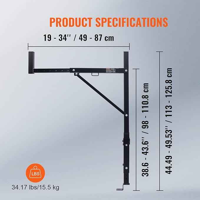 VEVOR Truck Rack, 19-34inch Extendable Truck Ladder Rack, 38.6"-43.6" Adjustable Height, 250 lbs Capacity Steel Ladder Rack for Truck, Heavy Duty Truck Bed Rack for Kayak, Surfboard, Lumber, Ladder