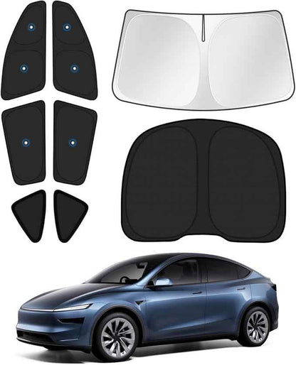 Upgraded Window Shades for Tesla Model Y Juniper 2025 2026 Accessories with Suction Cups Windshield Sun Shade Side Rear Window Covers Sunshade Sun Shield Privacy Protection Camping Black 8PCS
