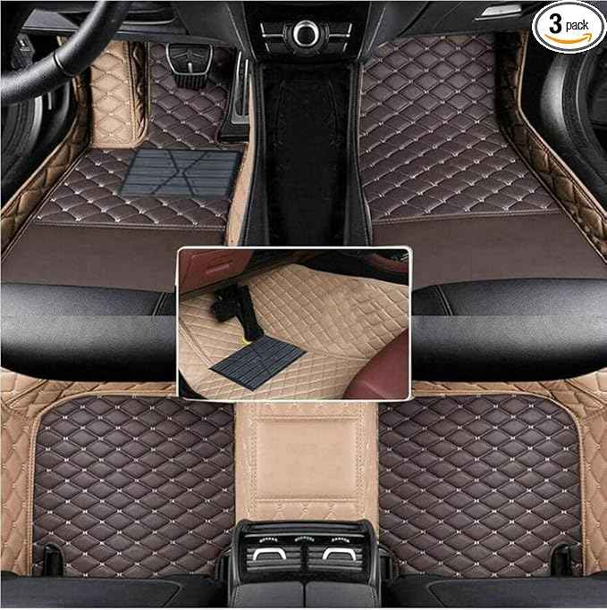 Custom 3D Leather Car Floor Mats Fit for Cars, SUVs,Sedan All-Weather Protection Anti-Slip Premium Car Mat (Beige and Brown)