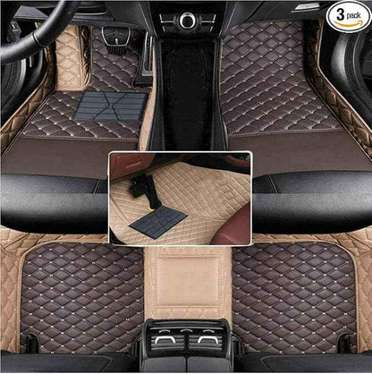 Custom 3D Leather Car Floor Mats Fit for Cars, SUVs,Sedan All-Weather Protection Anti-Slip Premium Car Mat (Beige and Brown)