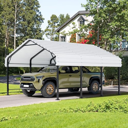 JY QAQA 12 x 15 FT Metal Carport Kits with Galvanized Steel Roof