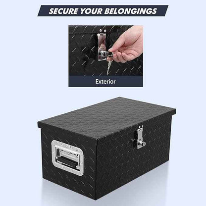 20 Inch Heavy Duty Aluminum Diamond Plate Tool Box Pick Up Truck Bed RV Trailer Toolbox Waterproof Square Storage Organizer with Side Handle, Lock and Keys