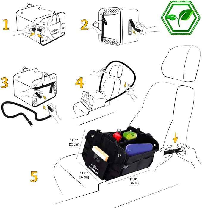 2-Section Trunk Organizer Foldable Car Storage Bin – Compact Dual-Compartment Auto Organizer with Cover Net, Non-Slip Pads, Heavy Duty Oxford 1680D – Black