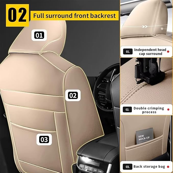 YORKNEIC Fit for Ford Fiesta Seat Covers 2011-2019: Waterproof Leather 2 Front Car Seat Covers (2 Front Set, Beige)