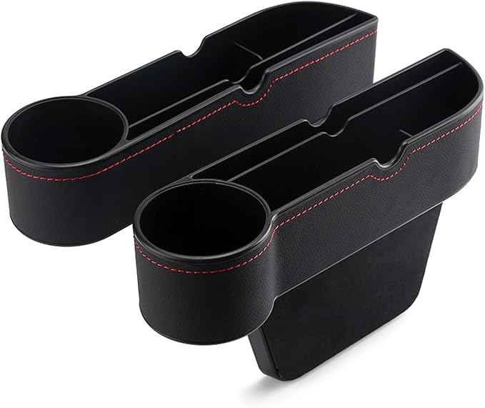 Car Seat Gap Filler Organizer for Tesla Model 3/Model S/Model X/Model Y/Cybertruck/Roadster Seat Organizer Multifunctional Auto Leather Cup Holder Gap Organizer,Black-2pcs