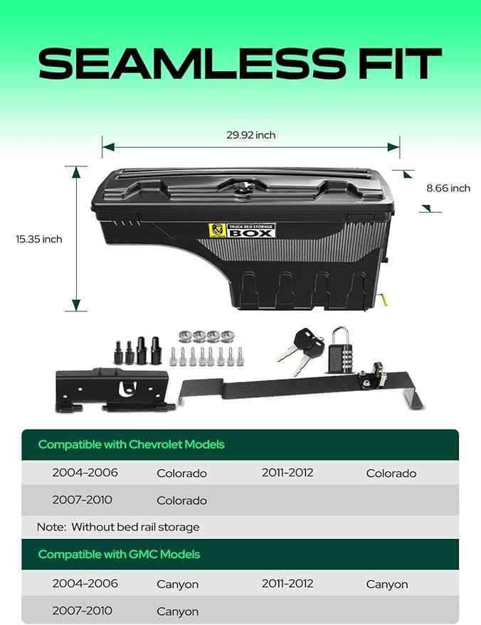 YHTAUTO Truck Bed Storage Tool Box Lockable Compatible with 2004-2012 Chevrolet Colorado & GMC Canyon, Passenger Side, Swing Waterproof Wheel Well Toolbox