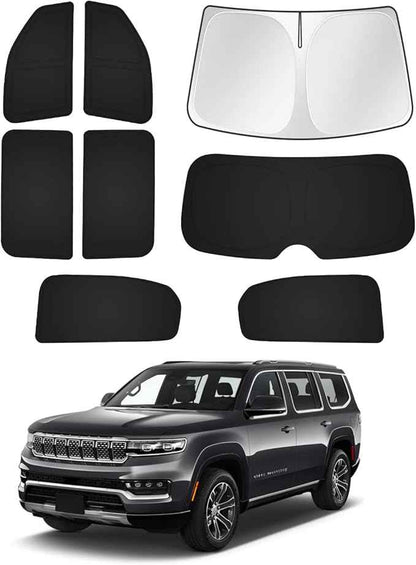 Windshield Sun Shade for 2022-2025 2026 Jeep Grand Wagoneer (Not for Jeep Wagoneer) Accessories Sunshade Side Rear Window Shade Cover Sun Visor Privacy Protection Keep Vehicle Cool Black 8PCS