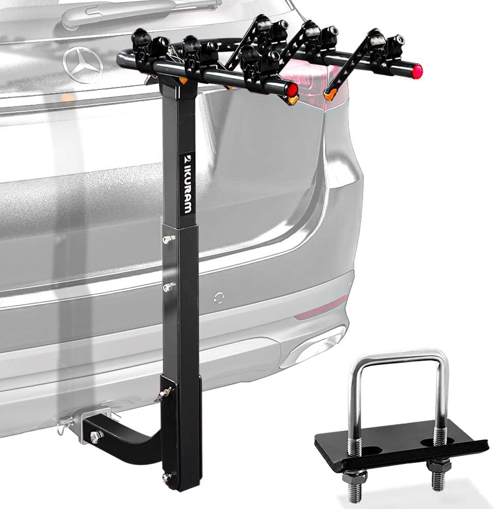 3 Bike Rack Bicycle Carrier Racks Hitch Mount Double Foldable Rack for Cars Truck SUV Fits 2" Hitch Receiver, Including Anti-Rattle Hitch Tightener