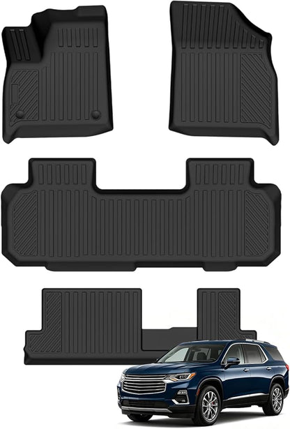 Custom Fit Floor Mats for Chevrolet Traverse/Buick Enclave 2018-2023 8-Seats/Bench Seat, All Weather TPE Floor Liners, Odorless Full Set Interior Accessories