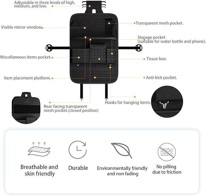 GMQ Back Seat Car Organizer 1 Pack,Backseat Organizer with Tray,Multifunctional Car Seat Back Storage Box with Foldable Tablet Holder (Black, Weave)