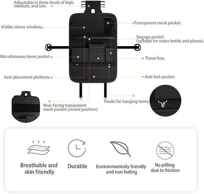 GMQ Back Seat Car Organizer 1 Pack,Backseat Organizer with Tray,Multifunctional Car Seat Back Storage Box with Foldable Tablet Holder (Black, Weave)